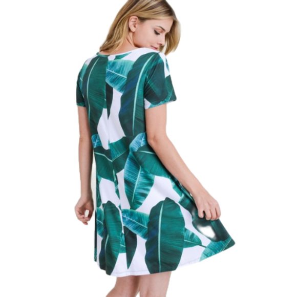 Palm Leaf Print Fit and Flare Dress - Picture 2 of 2